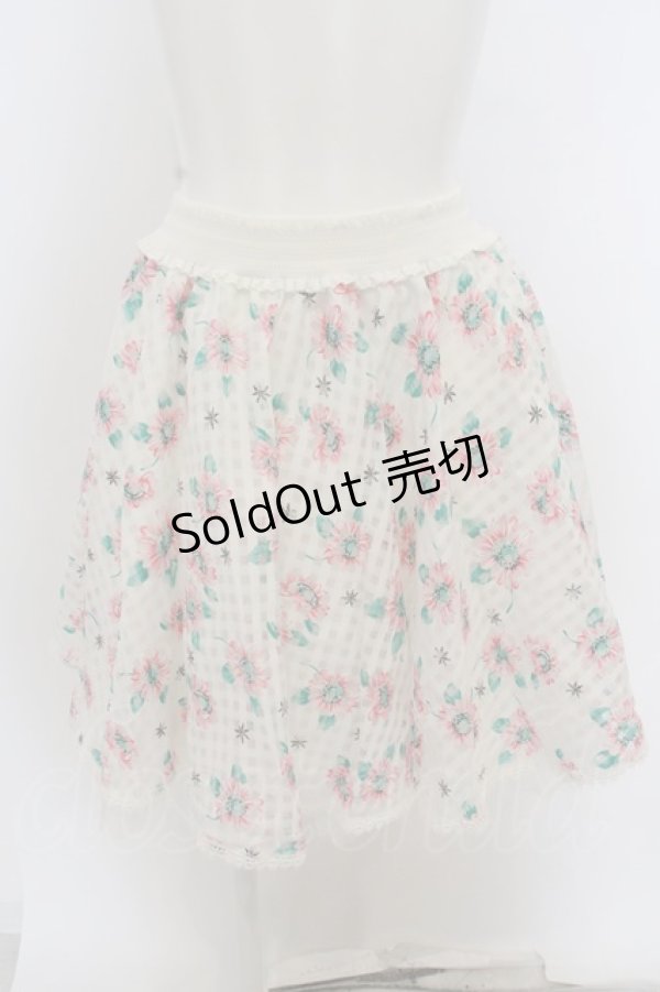 画像1: 【SALE】Secret Honey / フラワーギンガムオーガンジースカート  シロ O-23-12-07-126-CA-SK-OW-ZT344 (1)