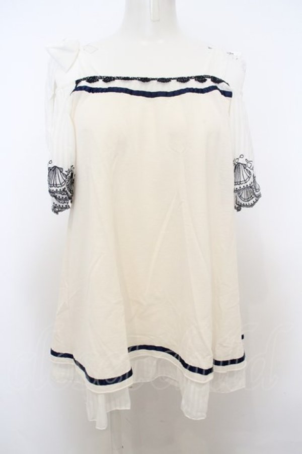 画像1: axes femme / シェル刺繍オフショルトップス M キナリ O-23-12-22-089-AX-TO-OW-ZT354 (1)