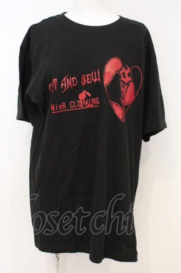 画像1: NieR Clothing /ACK COTTON CUTSEW【RED HEART】Tシャツ XL ブラック?レッド O-23-12-28-022-PU-TS-IG-ZT368 (1)