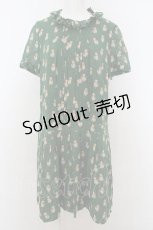 画像: 【SALE】Jane Marple Dans Le Saｌon /モノクロームキャットのネックレス付ワンピース M グリーン O-23-12-29-007-JM-OP-IG-ZT377