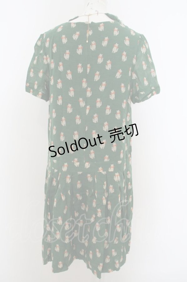 画像3: 【SALE】Jane Marple Dans Le Saｌon /モノクロームキャットのネックレス付ワンピース M グリーン O-23-12-29-007-JM-OP-IG-ZT377 (3)
