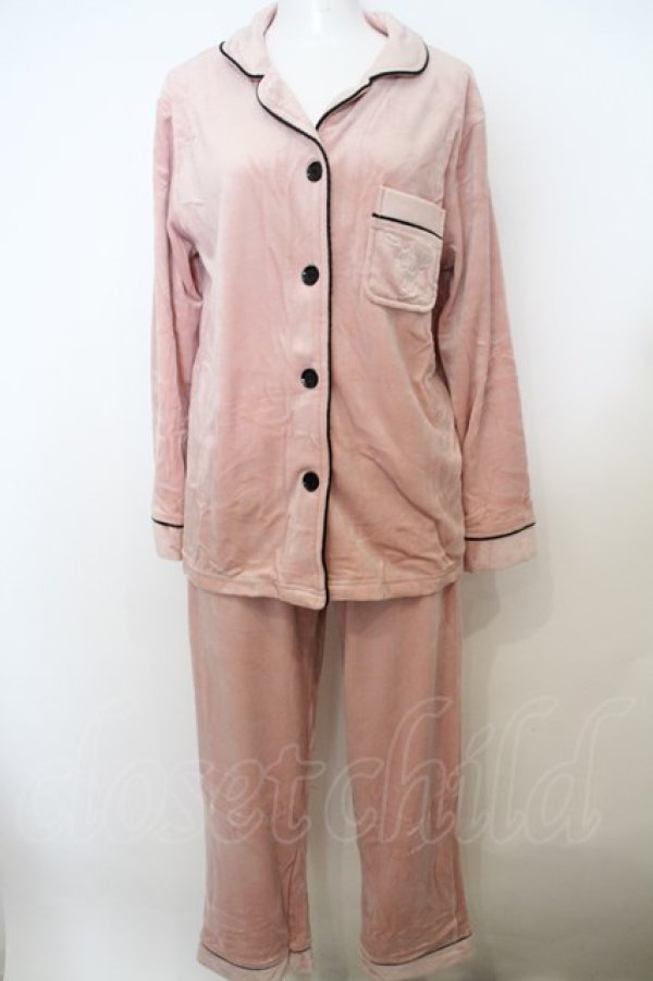 画像1: NieR Clothing / ベロアセットアップルームウェア  ピンク×ブラック O-23-12-30-155-PU-OP-IG-ZT402 (1)