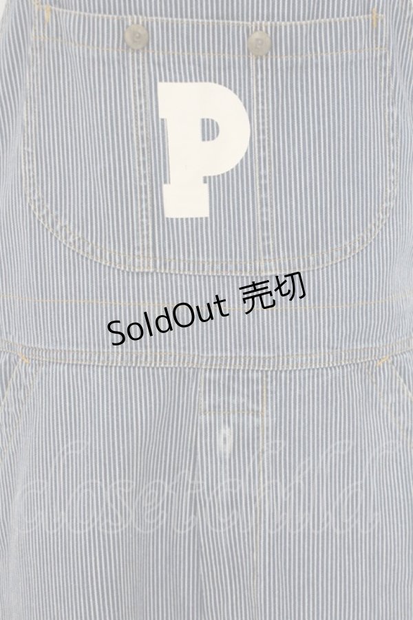 画像2: PINK HOUSE / ベア刺繍ストライプオーバーオール  インディゴ×ホワイト O-24-01-14-102-LO-OP-IG-ZI (2)