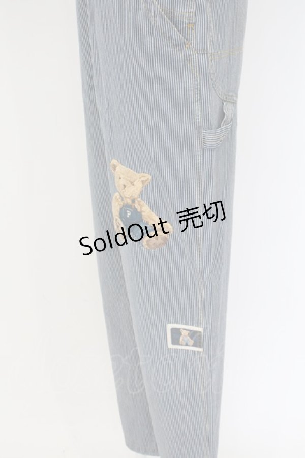 画像3: PINK HOUSE / ベア刺繍ストライプオーバーオール  インディゴ×ホワイト O-24-01-14-102-LO-OP-IG-ZI (3)