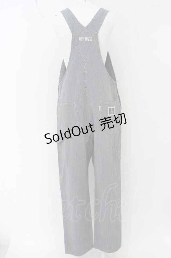 画像4: PINK HOUSE / ベア刺繍ストライプオーバーオール  インディゴ×ホワイト O-24-01-14-102-LO-OP-IG-ZI (4)