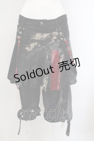画像: h.ANARCHY / ドラゴンレザーバムフラップショートデニムパンツ  ブラックｘレッド O-24-02-28-119-HN-PA-YM-ZS