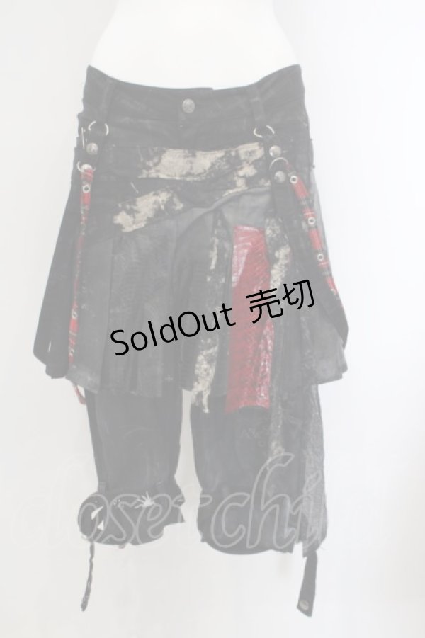 画像1: h.ANARCHY / ドラゴンレザーバムフラップショートデニムパンツ  ブラックｘレッド O-24-02-28-119-HN-PA-YM-ZS (1)