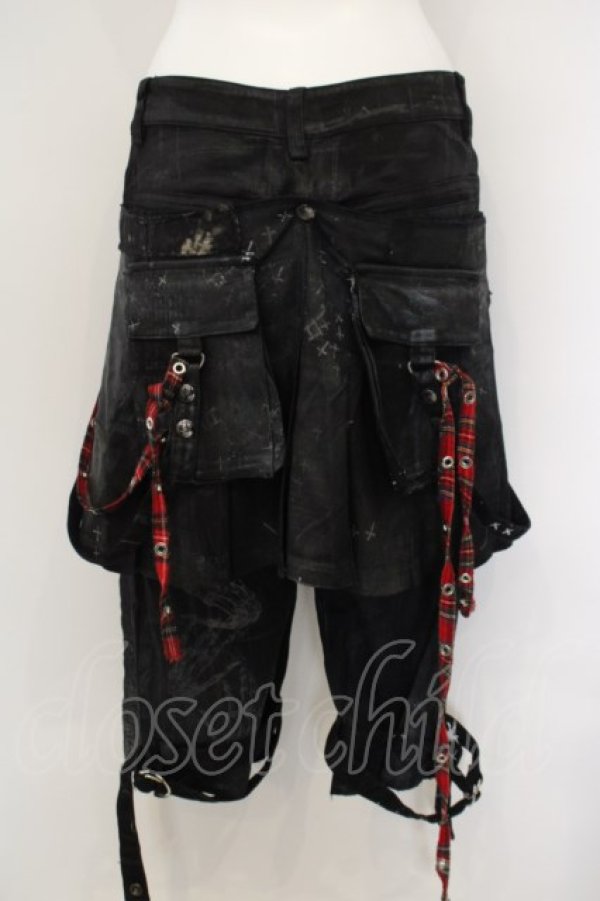 画像4: h.ANARCHY / ドラゴンレザーバムフラップショートデニムパンツ  ブラックｘレッド O-24-02-28-119-HN-PA-YM-ZS (4)