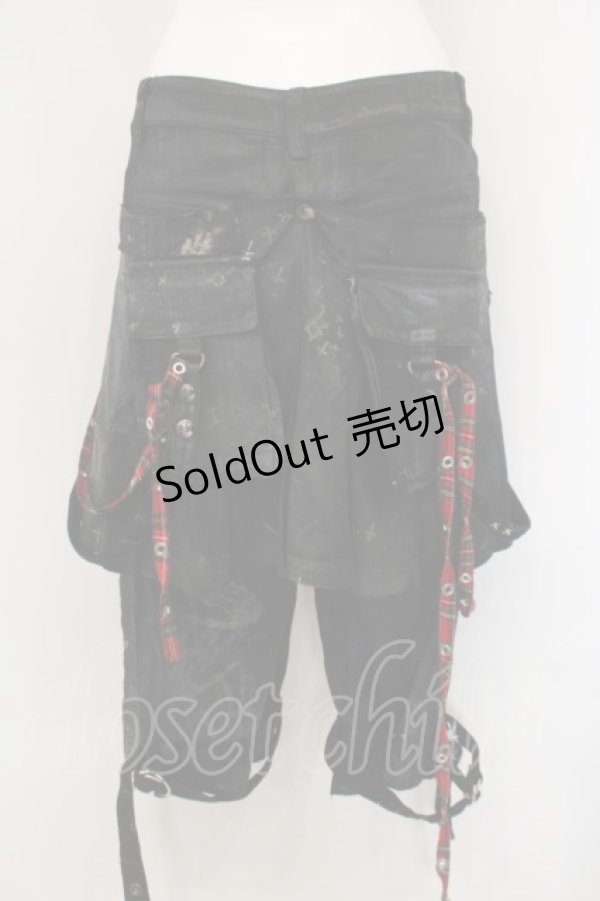 画像4: h.ANARCHY / ドラゴンレザーバムフラップショートデニムパンツ  ブラックｘレッド O-24-02-28-119-HN-PA-YM-ZS (4)
