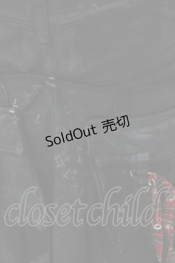 画像5: h.ANARCHY / ドラゴンレザーバムフラップショートデニムパンツ  ブラックｘレッド O-24-02-28-119-HN-PA-YM-ZS (5)