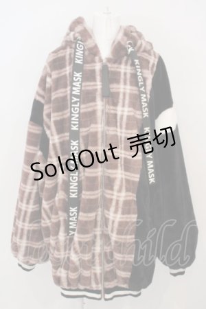 画像: 【SALE】KMK / ロゴリボンチェックBIGボアアウター  ブラック×ブラウン×ホワイト O-24-03-19-008-PU-CO-OW-ZT-C043