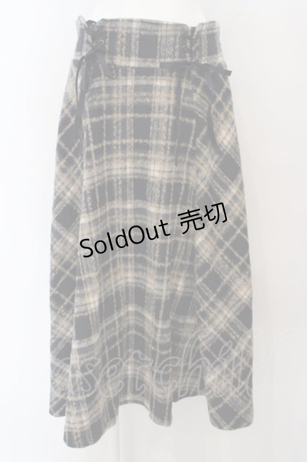 画像1: axes femme / レースアップ起毛チェックスカート  ネイビー O-24-03-23-057-AX-SK-IG-ZT417 (1)