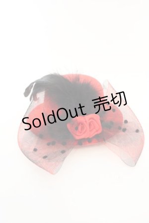 画像: 【SALE】MARBLE / バラ羽付きミニハット  赤×黒羽×赤バラ O-24-03-30-108-GO-AC-IG-ZT012