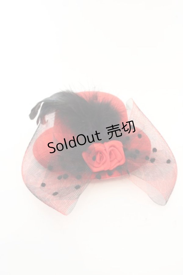 画像1: 【SALE】MARBLE / バラ羽付きミニハット  赤×黒羽×赤バラ O-24-03-30-108-GO-AC-IG-ZT012 (1)