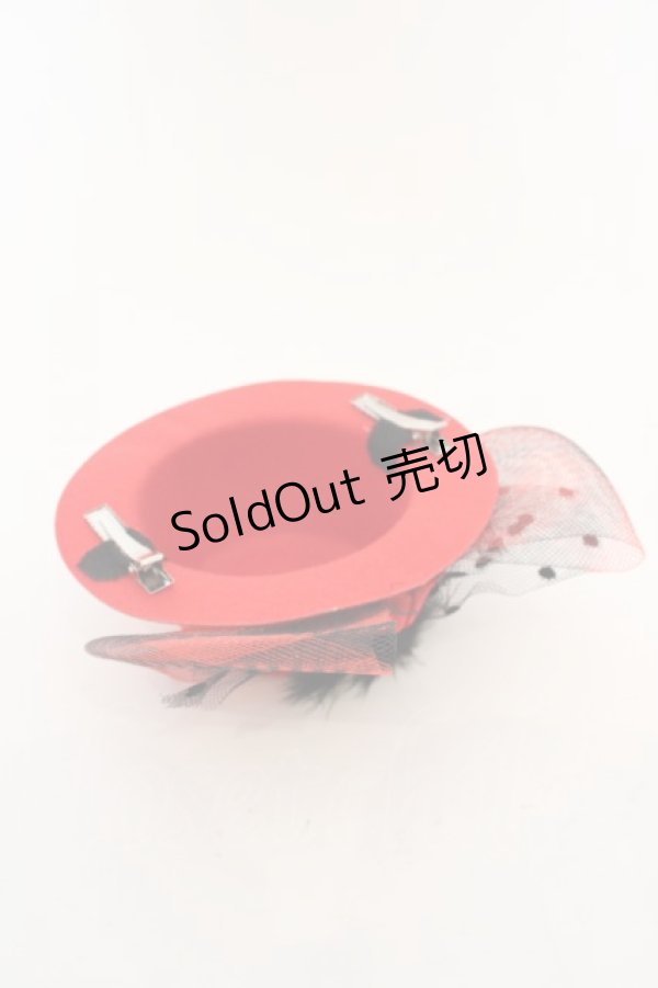 画像4: 【SALE】MARBLE / バラ羽付きミニハット  赤×黒羽×赤バラ O-24-03-30-108-GO-AC-IG-ZT012 (4)