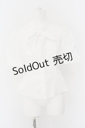 画像: MIHO MATSUDA / リボン立ち襟半袖ブラウス M ホワイト O-24-04-13-010-GO-BL-YM-OS