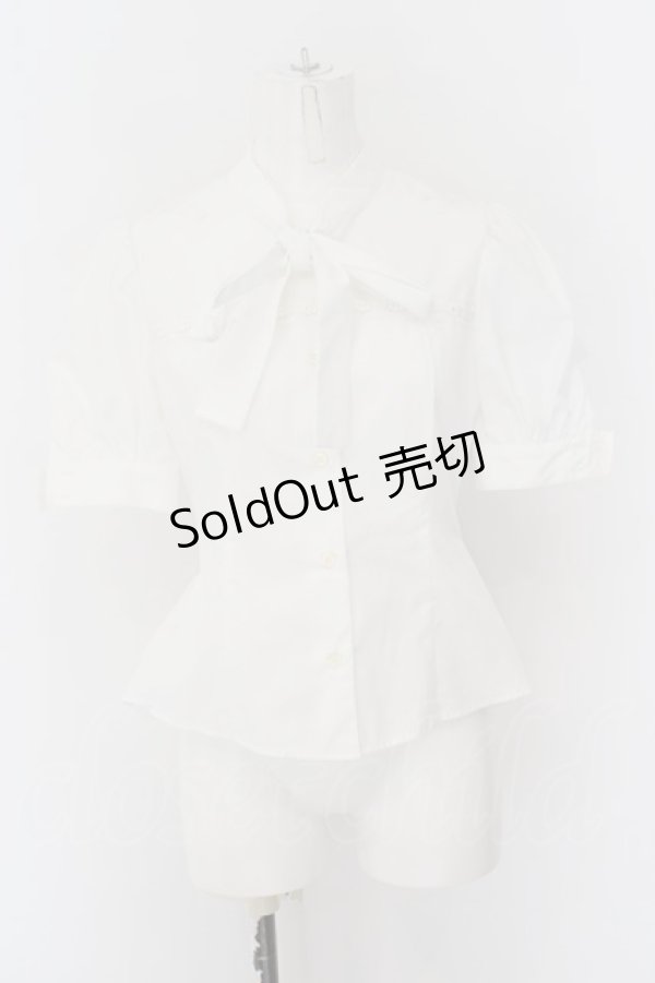 画像1: MIHO MATSUDA / リボン立ち襟半袖ブラウス M ホワイト O-24-04-13-010-GO-BL-YM-OS (1)