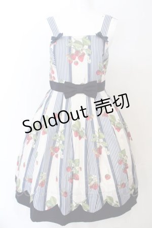 画像: Melody BasKet / Stripe strawberryジャンパースカート M アイボリーｘブルー O-24-04-14-001-LO-OP-YM-OS