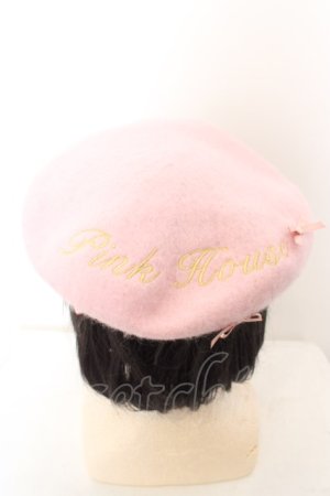 画像: PINK HOUSE×misako&erinko / ロゴ&リボン付きベレー帽  ピンク O-24-04-28-1121-LO-AC-IG-OS