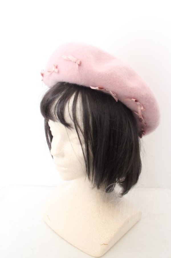 画像2: PINK HOUSE×misako&erinko / ロゴ&リボン付きベレー帽  ピンク O-24-04-28-1121-LO-AC-IG-OS (2)