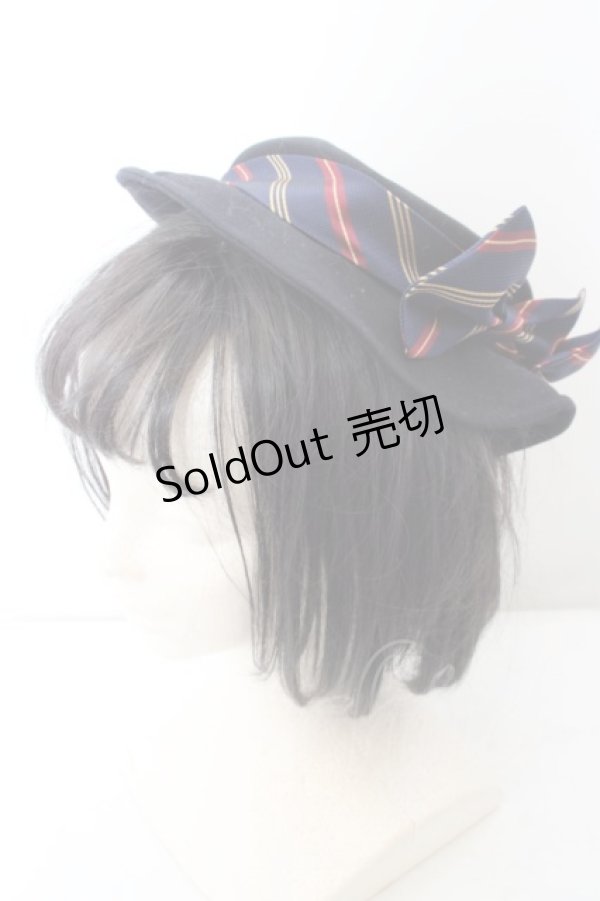 画像1: 【SALE】アノンハット / レジメンリボンクラシカルミニカンカン帽  クロ O-24-04-28-1184-PU-AC-OW-ZT273 (1)