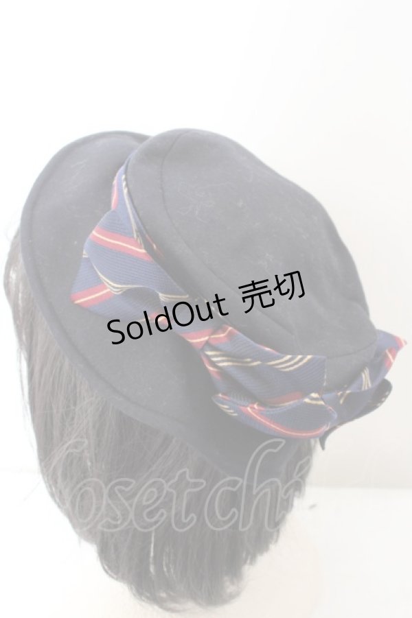 画像2: 【SALE】アノンハット / レジメンリボンクラシカルミニカンカン帽  クロ O-24-04-28-1184-PU-AC-OW-ZT273 (2)