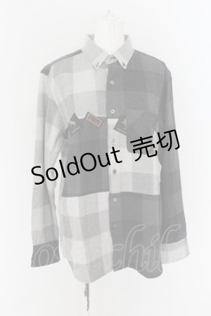 画像: Karl Helmut / ブロックチェックワッペンシャツ  黒Ｘグレー O-24-04-30-1087-EL-BL-SA-ZI