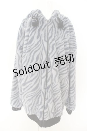 画像: NieR Clothing / ふわもこアニマル柄ZIP OUTER【ゼブラ】 F ブルー O-24-05-04-055-PU-CO-OW-ZT-C045