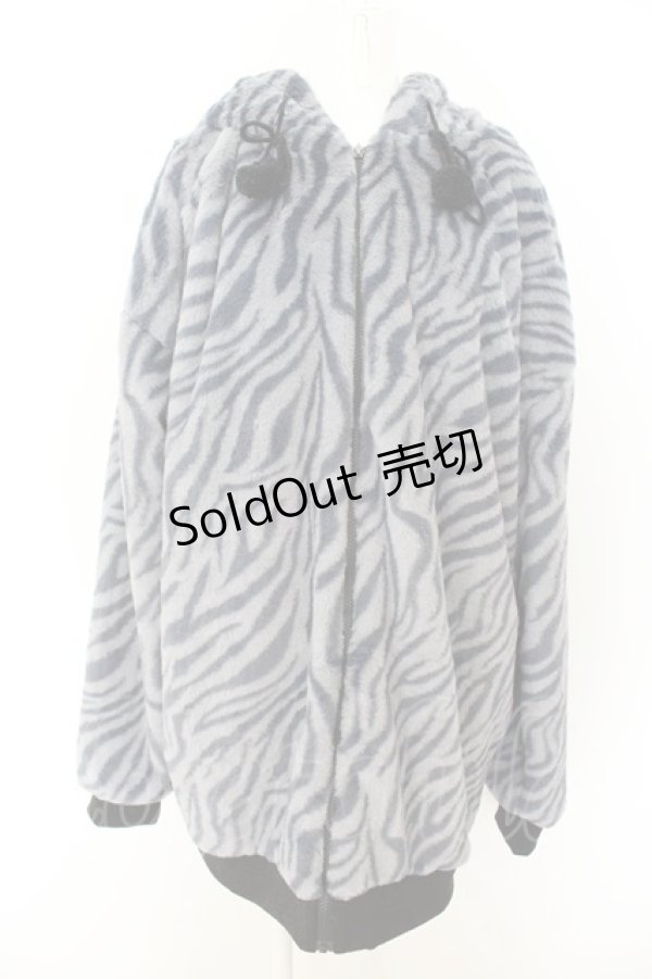 画像1: NieR Clothing / ふわもこアニマル柄ZIP OUTER【ゼブラ】 F ブルー O-24-05-04-055-PU-CO-OW-ZT-C045 (1)