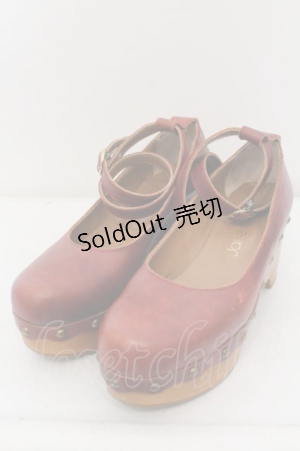 画像1: Jane Marple / ウッドソールのビジュートリミングシューズ S ワイン O-24-05-31-010-JM-SH-IG-ZT-K001 (1)