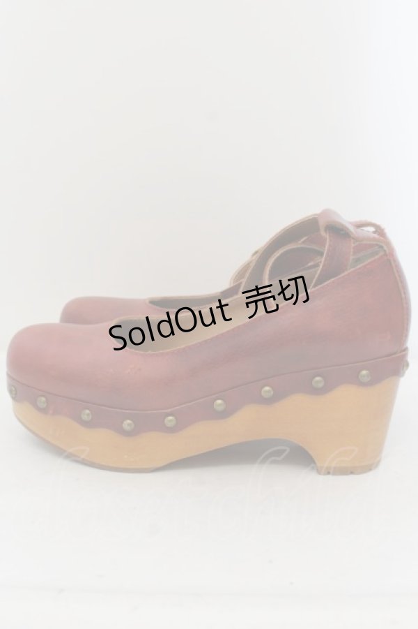 画像2: Jane Marple / ウッドソールのビジュートリミングシューズ S ワイン O-24-05-31-010-JM-SH-IG-ZT-K001 (2)