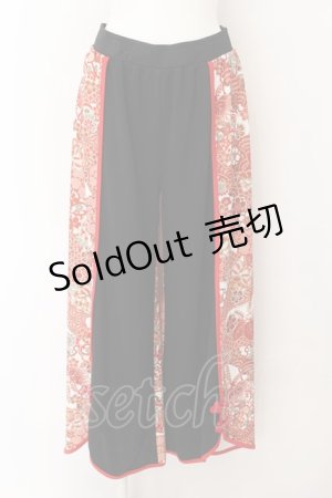 画像: Qutie Frash / 2024年プレミアム-繚乱-ワイドパンツ  レッド×ブラック O-24-06-10-046-QU-TO-OW-ZI
