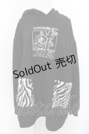 画像: KRY CLOTHING / 「99%」裏起毛ロング丈パーカー  ブラック O-24-06-19-093-EL-JA-IG-ZT184