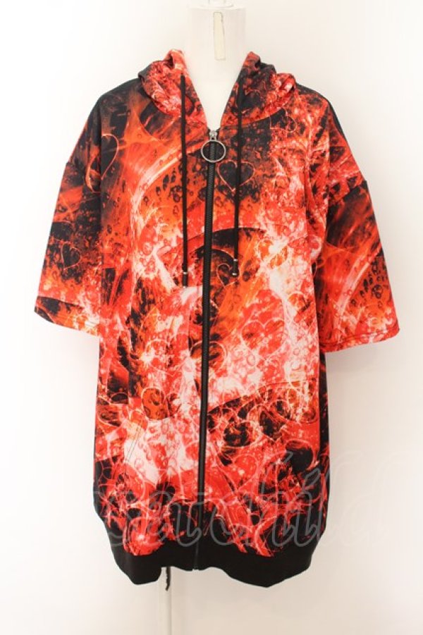 画像1: NieR Clothing / 総柄半袖パーカー【スプラッシュハート】 F レッド O-24-07-08-1025-PU-TO-OW-ZT319 (1)