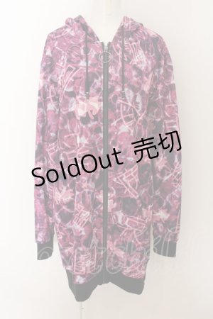 画像: NieR Clothing / 総柄ZIPパーカー  ピンクパープル O-24-07-08-1029-PU-TO-KB-ZI