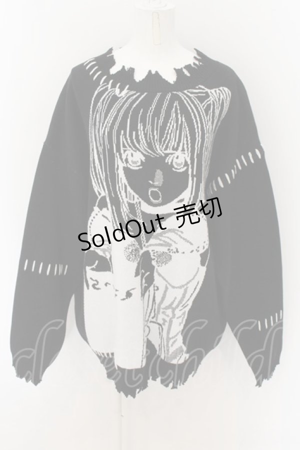 画像1: REFLEM / REFLEM×DEATH NOTE ダメージニットソー(弥 海砂)  ブラック×ホワイト O-24-07-20-038-PU-TO-IG-ZI (1)
