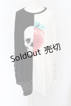 画像: LISTEN FLAVOR / イチゴドクロ袖リング切替トップス  ブラック×ホワイト O-24-07-27-008-PU-TO-IG-ZT024