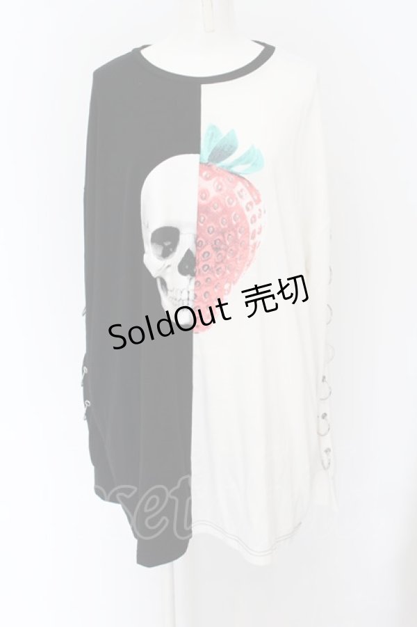 画像1: LISTEN FLAVOR / イチゴドクロ袖リング切替トップス  ブラック×ホワイト O-24-07-27-008-PU-TO-IG-ZT024 (1)