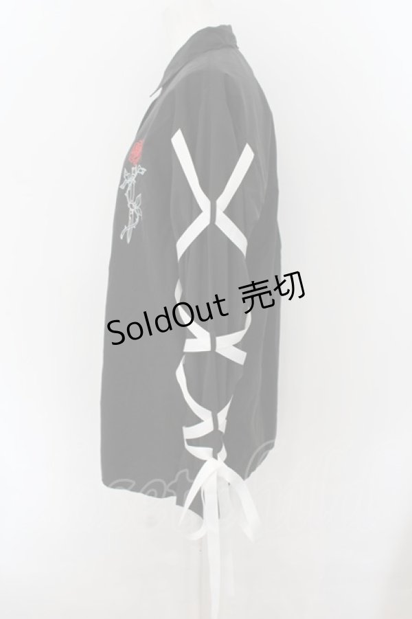 画像2: LISTEN FLAVOR / 薔薇とナイフ袖リボンシャツ  ブラック O-24-07-29-1074-PU-BL-IG-ZS (2)