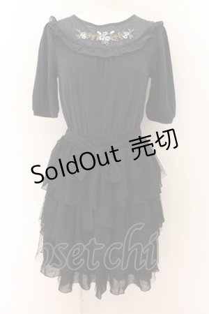 画像: axes femme / リボン刺繍カットチュニック M 紺 O-24-08-08-060-AX-OP-SZ-ZT083