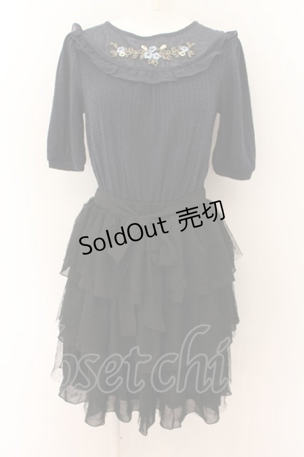 画像1: axes femme / リボン刺繍カットチュニック M 紺 O-24-08-08-060-AX-OP-SZ-ZT083 (1)