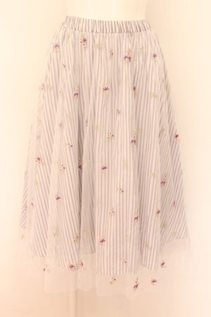 画像: axes femme / ストライプ×チュールスカート M ラベンダー O-24-08-10-096-AX-SK-OW-ZT265
