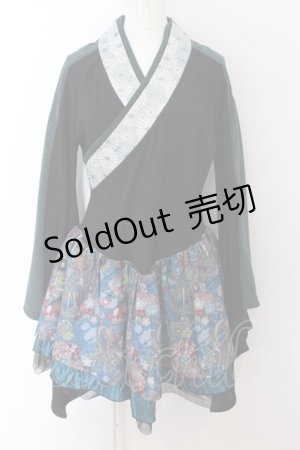 画像: Qutie Frash / 振袖着物ワンピース  ブラック×ブルー O-24-08-12-063-QU-CO-OW-ZI