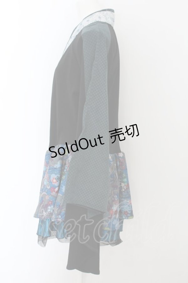 画像2: Qutie Frash / 振袖着物ワンピース  ブラック×ブルー O-24-08-12-063-QU-CO-OW-ZI (2)
