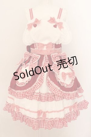 画像: BABY,THE STARS SHINE BRIGHT / うさくみゃちゃんのLovely Cafeジャンパースカート  アカ×シロ O-24-08-19-029-BA-OP-IG-OS