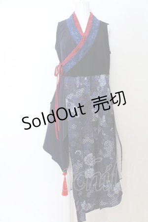 画像: Qutie Frash / 着物プリーツチュニック  ブルー×ブラック O-24-08-21-034-QU-TO-OW-ZI