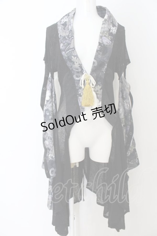 画像1: Qutie Frash / 袖セパレート風メッシュ切替着物カーディガン  ブラック×グリーン O-24-08-21-025-QU-TO-OW-OS (1)