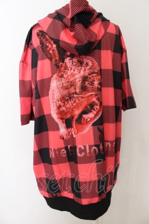 画像: NieR Clothing / BACK RABBIT CHECKERED ZIP PARKA【RED PINK】パーカ  レッド O-24-08-28-063-PU-TO-OW-ZT317