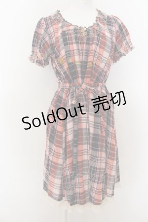 画像: Cherir la femme / 刺繍チェックワンピース  ピンク系 O-24-08-28-014-LO-OP-IG-ZT097