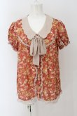 画像1: axes femme / スカラップカラー薔薇柄半袖ブラウス M ピンク系×ベージュ O-24-08-30-053-AX-BL-IG-ZT079 (1)